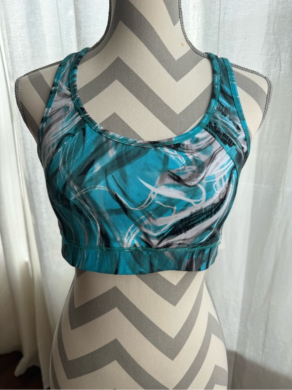 Calvin Klein Performance Teal, Black & White Abstract Racerback Sports Bra
